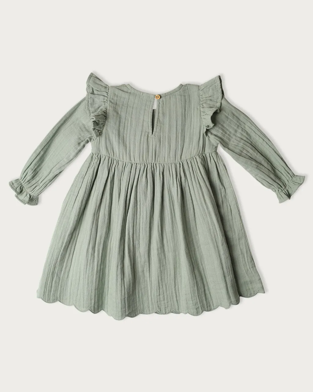 Girl's Long-sleeved Muslin Charlotte Dress - Matcha