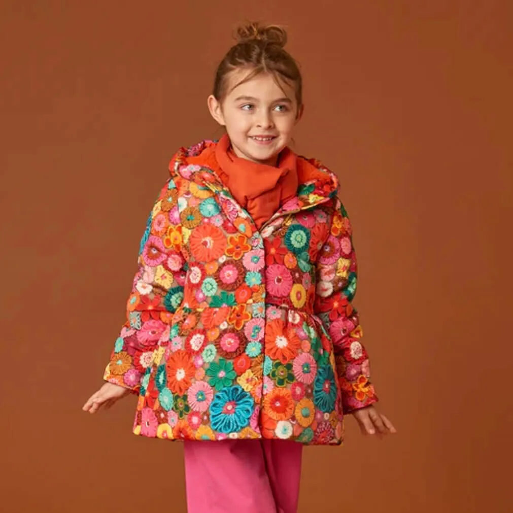 Girls Orange Crochet Coat