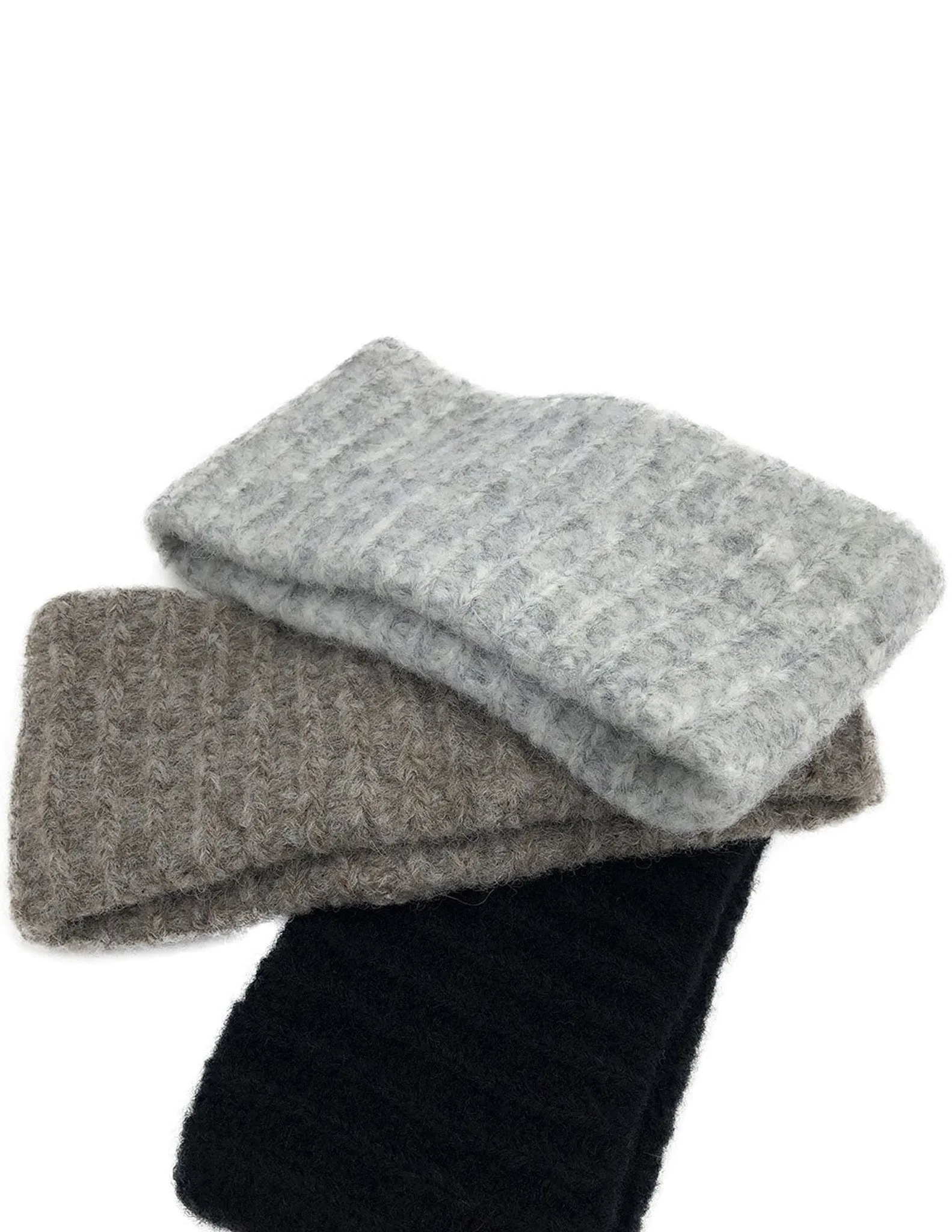 Gray Ribbed Alpaca Ear Warmer