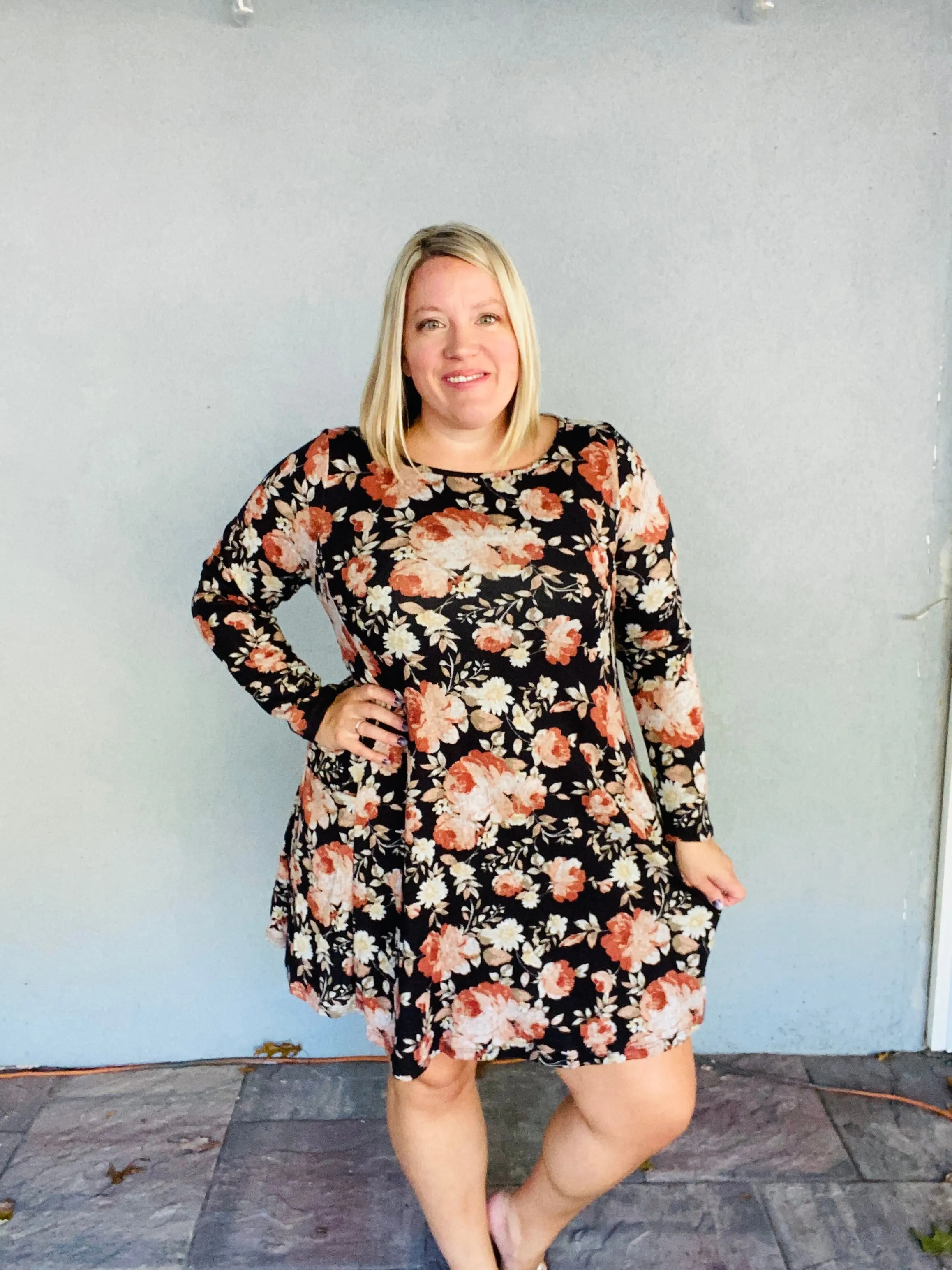 Hacci Floral Knit Tunic Dress with Pockets