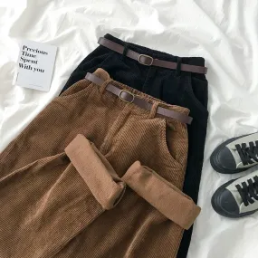 Harajuku Ulzzang High Quality Fall Corduroy Pants (Black/Brown)