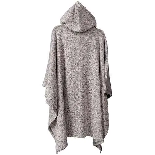 Heather Anne Hooded Full Zip Marl Knit Fleece Poncho