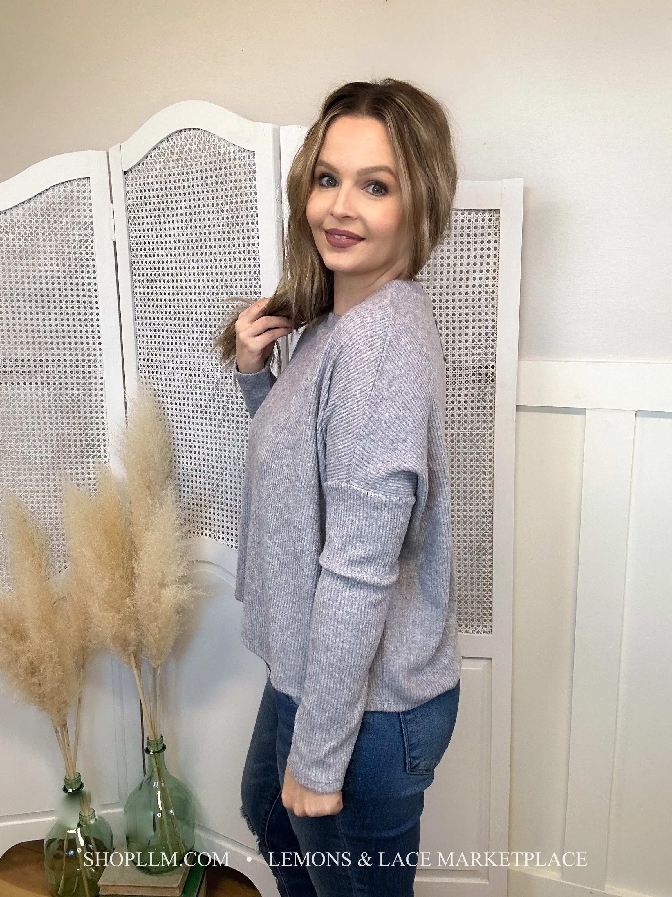 Heather Grey Ribbed Dolman Sweater