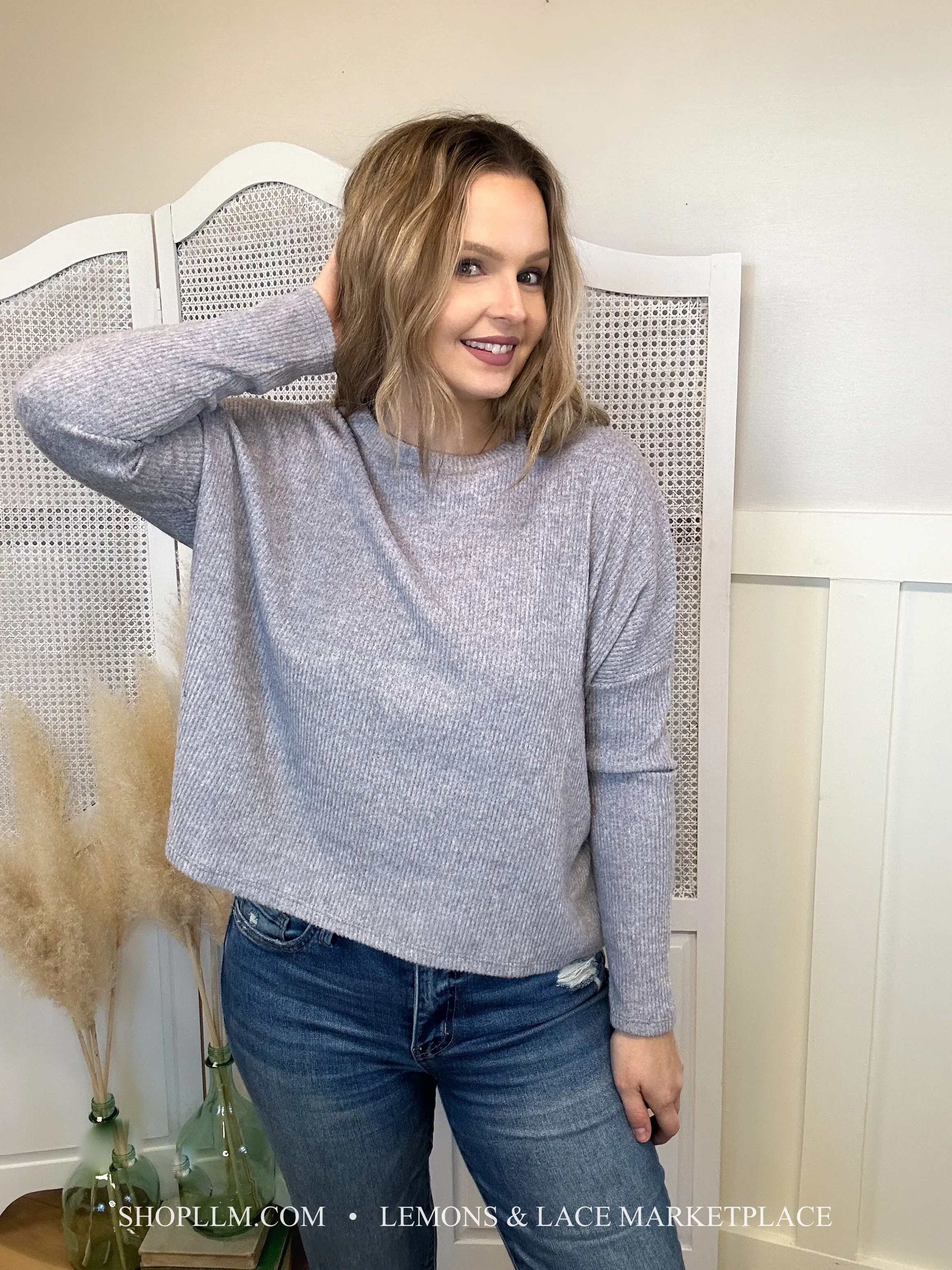 Heather Grey Ribbed Dolman Sweater