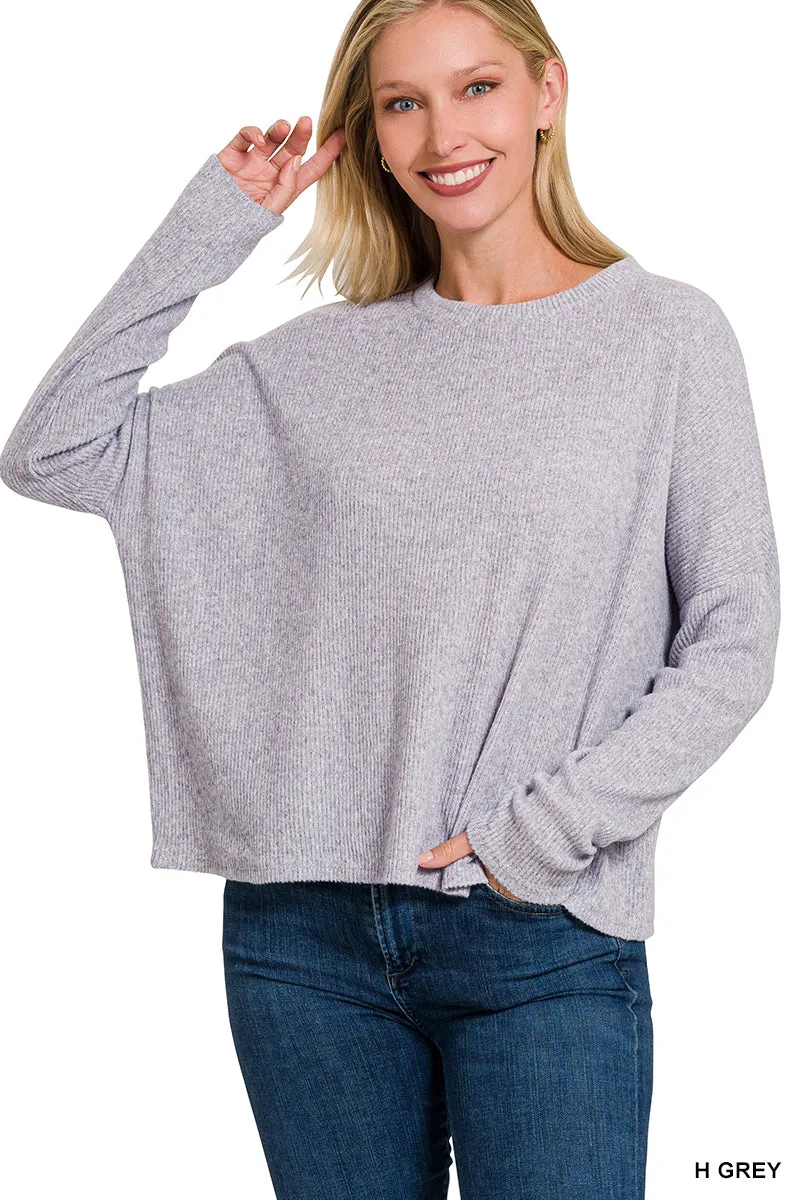 Heather Grey Ribbed Dolman Sweater