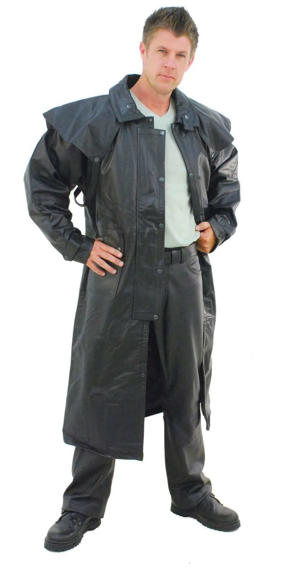 Heavy Leather Duster Trench Coat #M800Z