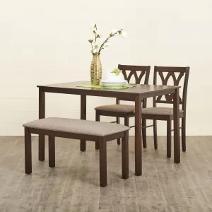 Home Centre Cornell Rubber Wood 4 Seater Dining Table Set with 2 Chairs and 1 Bench - Antique Cherry Color