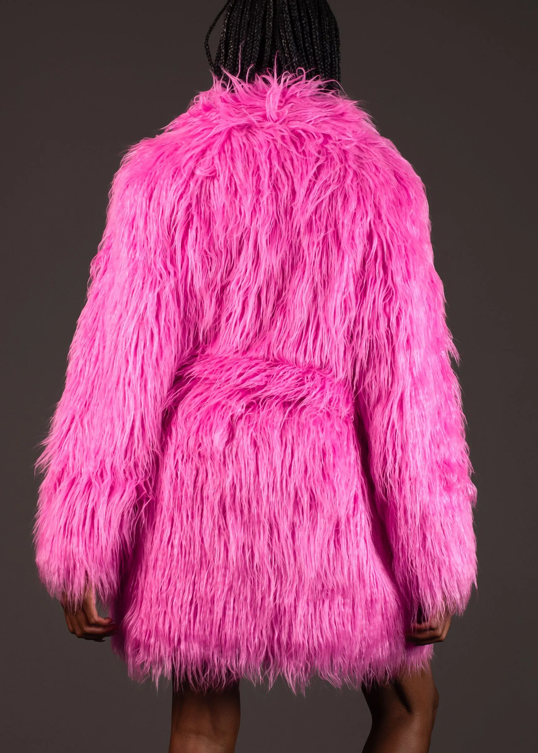 Hot Pink Mongolian Faux Fur Coat