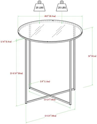 Indian Decor. 45693 Modern MDF Round Accent Table with X Base, 16 Inch, Walnut Brown, Gold