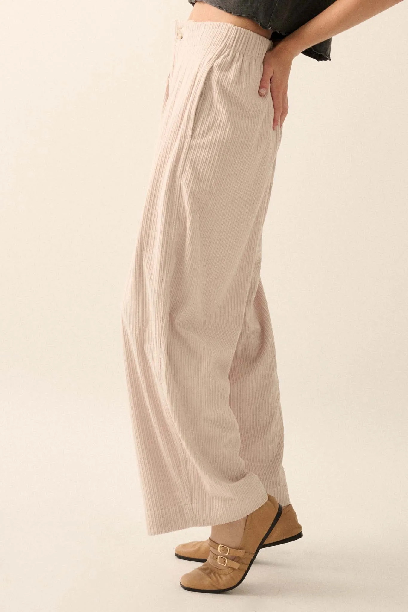 Into the Groove Pleated Wide-Leg Corduroy Pants