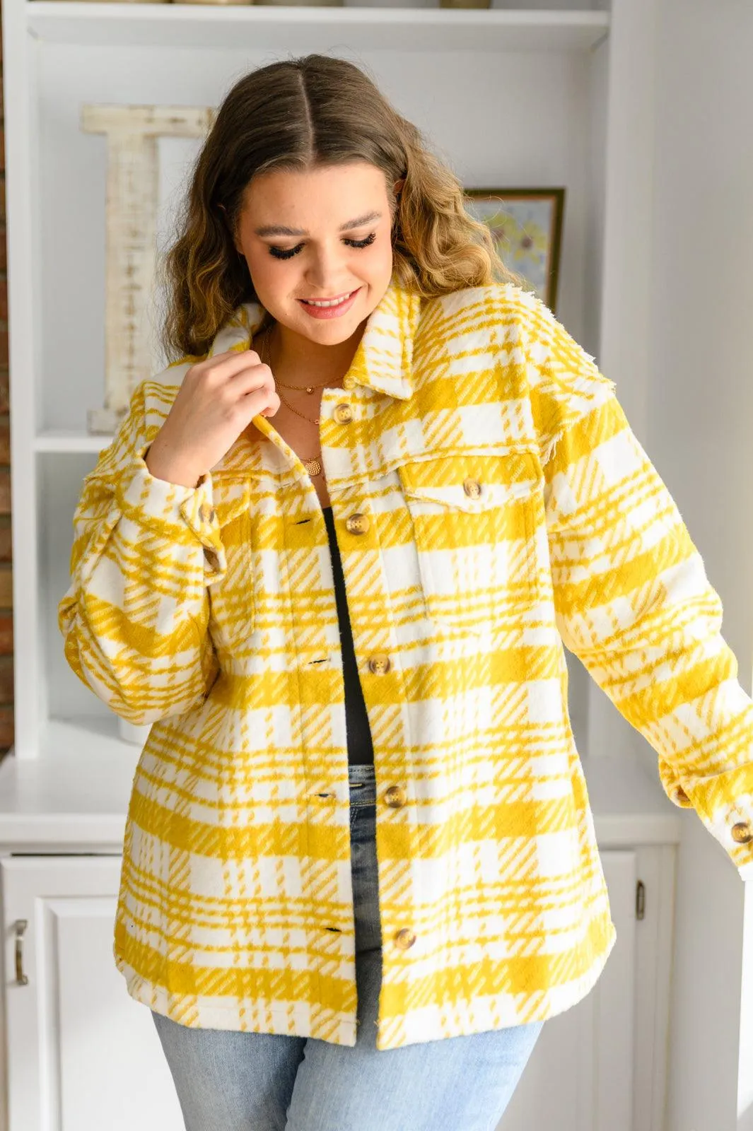 Jodifl Button Down Yellow Plaid Shacket