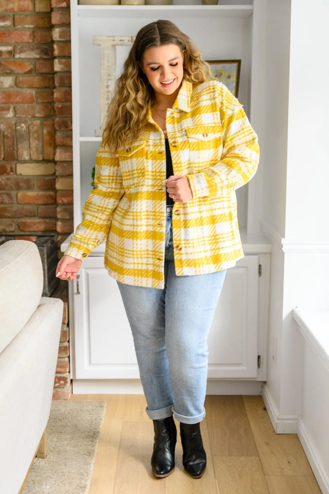 Jodifl Button Down Yellow Plaid Shacket