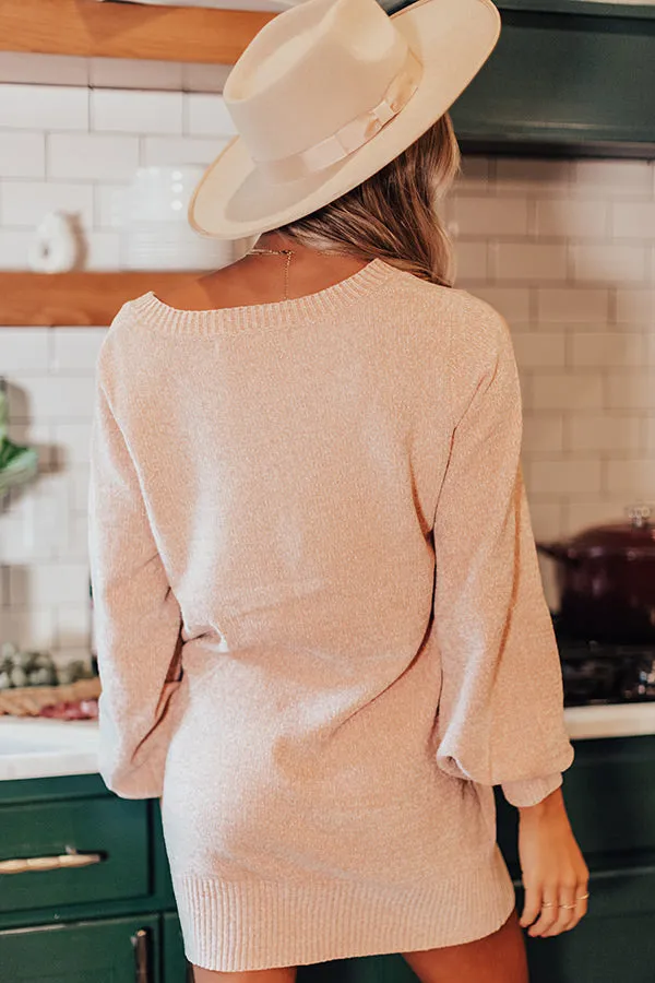 Keep Dreaming Chenille Sweater Dress In Light Peach