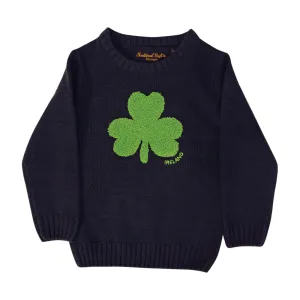 Kids Irish Sweater with Shamrock Design in Navy