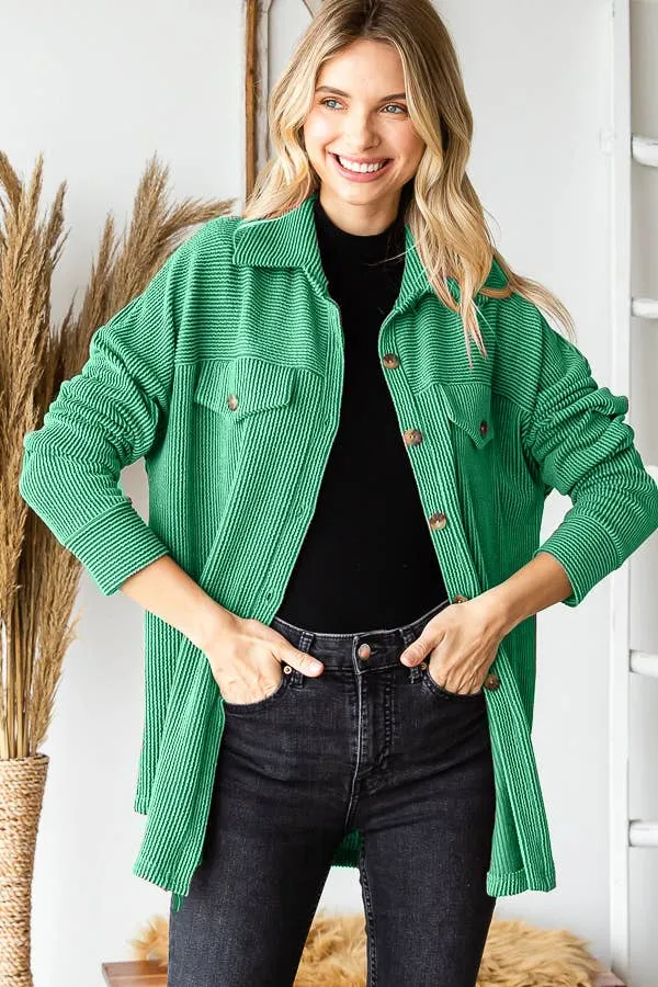 Knit shacket: Kelly Green