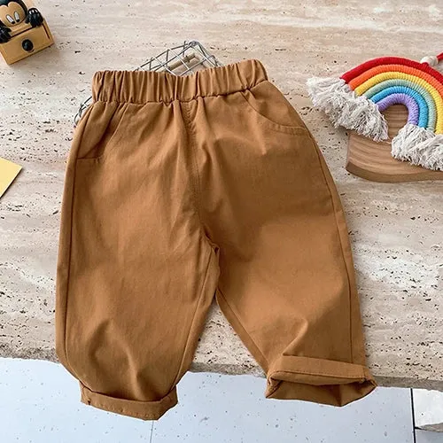 Korean Style Solid Color Cowboy Casual Fashion Pants Kids Elastic Waist Trousers Spring Autumn Baby Girls Boys Jeans