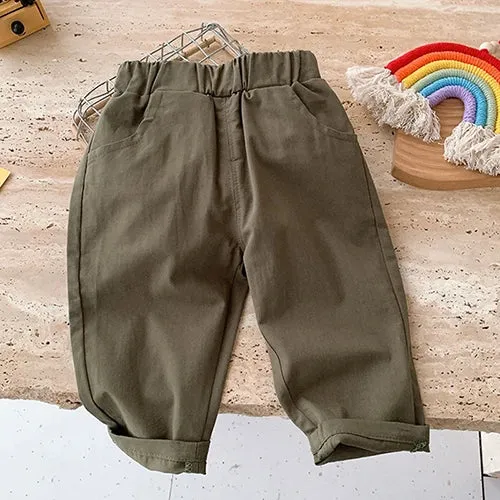 Korean Style Solid Color Cowboy Casual Fashion Pants Kids Elastic Waist Trousers Spring Autumn Baby Girls Boys Jeans