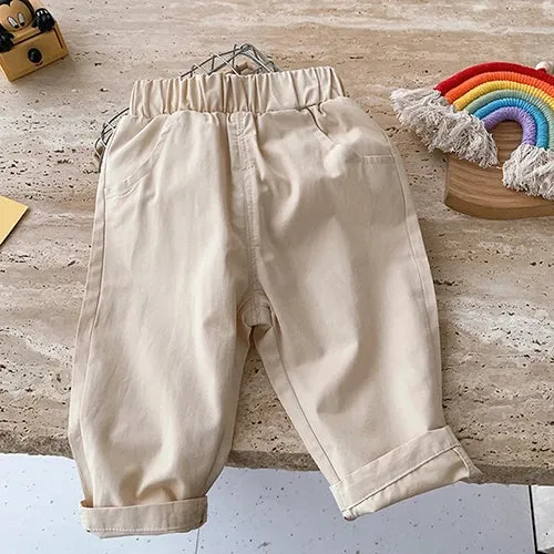 Korean Style Solid Color Cowboy Casual Fashion Pants Kids Elastic Waist Trousers Spring Autumn Baby Girls Boys Jeans