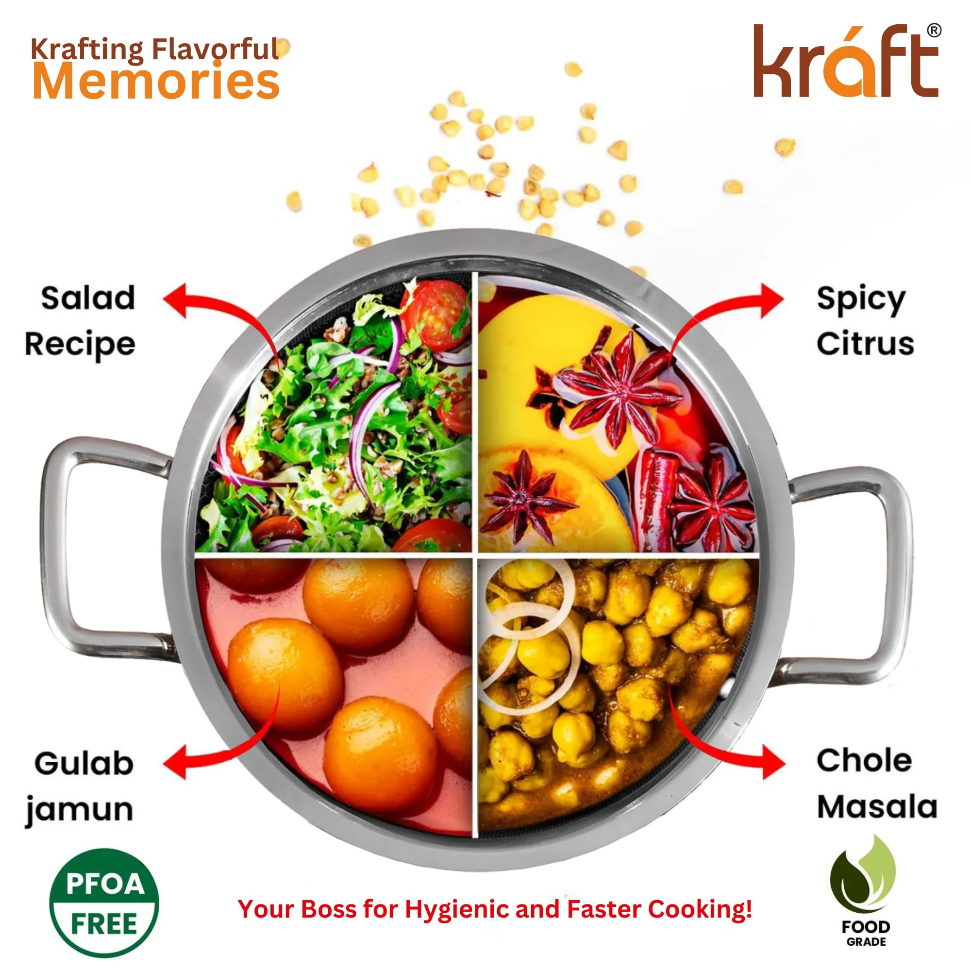 Kraft Futuretec Triply Stainless Steel Cookware Kadai - 1.1 litre, 18 cm / 2.5 mm Thick Extra Deep Kadhai/Kadai for Cooking/Induction Bottom, Gas Base / 5 Years Warranty