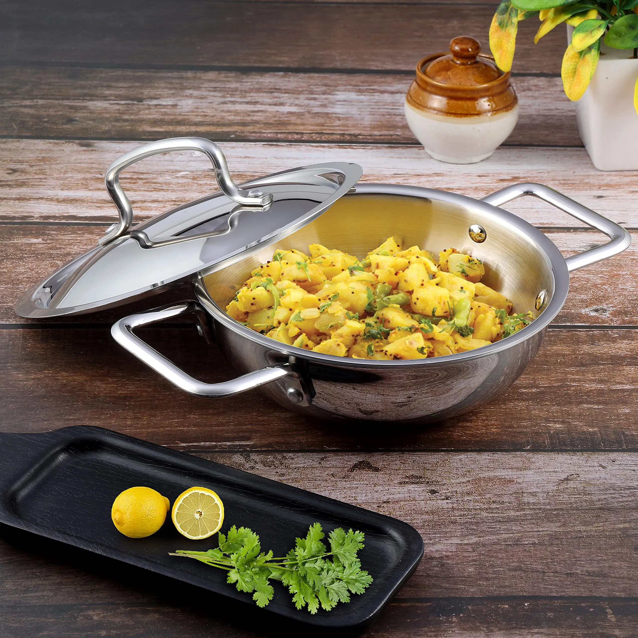 Kraft Futuretec Triply Stainless Steel Cookware Kadai - 1.1 litre, 18 cm / 2.5 mm Thick Extra Deep Kadhai/Kadai for Cooking/Induction Bottom, Gas Base / 5 Years Warranty