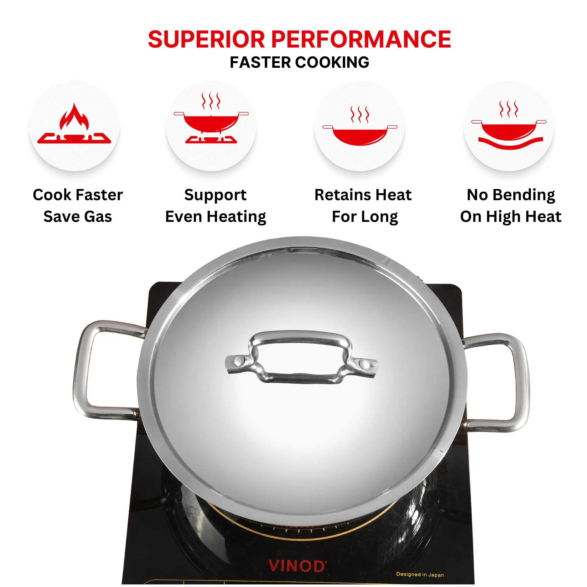 Kraft Futuretec Triply Stainless Steel Cookware Kadai - 1.1 litre, 18 cm / 2.5 mm Thick Extra Deep Kadhai/Kadai for Cooking/Induction Bottom, Gas Base / 5 Years Warranty