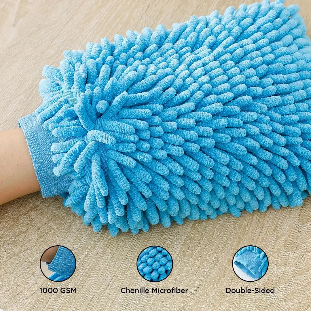 Kuber Industries Gloves | Microfiber Cleaning Gloves | Chenille Mitts for Kitchen | Hand Duster for Kitchen | Hand Gloves for Car | Double Sided Gloves | SHXNEFSST2 | Pack of 8 | Blue