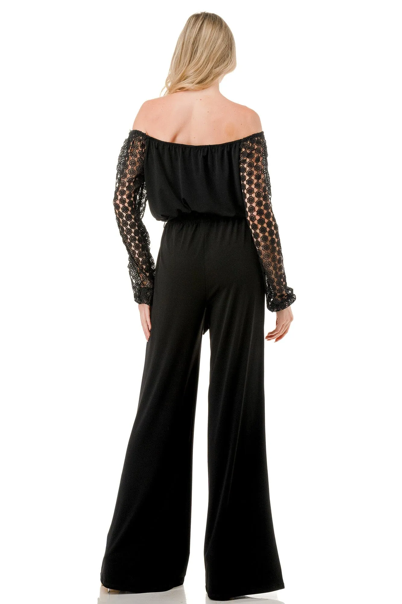 LACE LONG SLEEVE BELTED JUMPSUIT