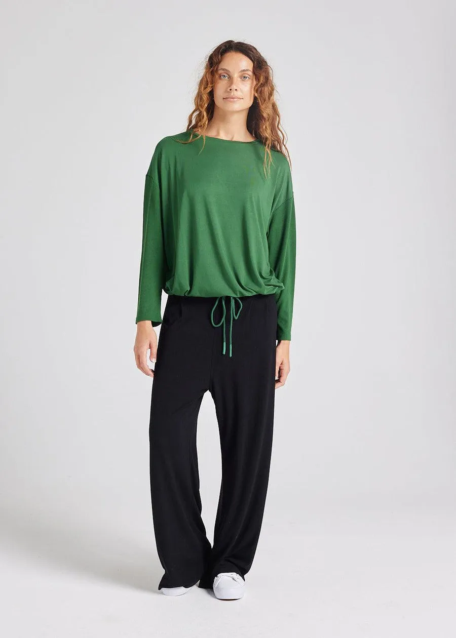 Lady Drawstring Oversized Bamboo Sweater - Forest Green