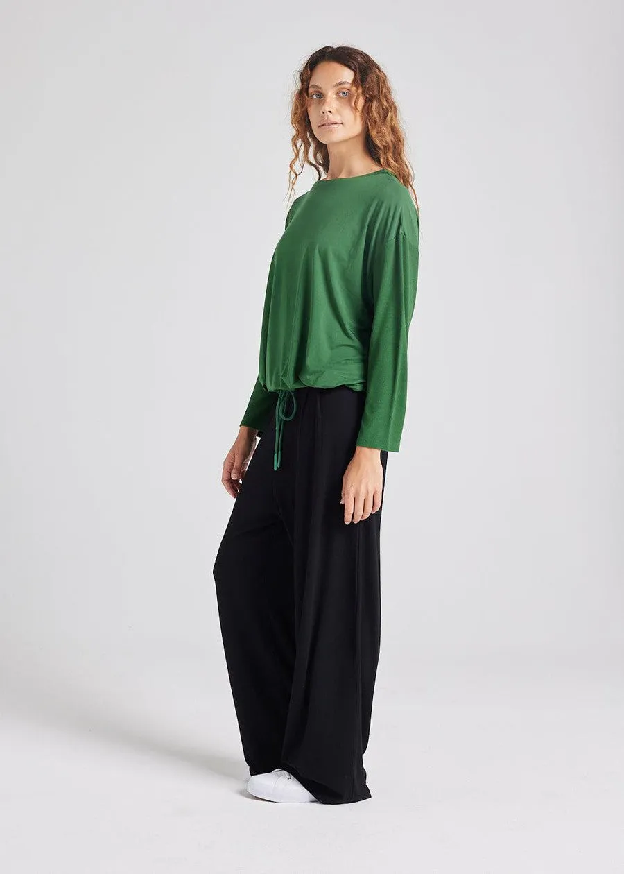 Lady Drawstring Oversized Bamboo Sweater - Forest Green