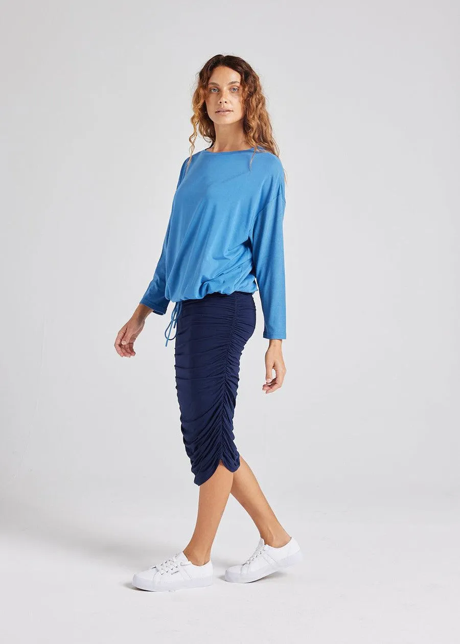 Lady Drawstring Oversized Bamboo Sweater - Ocean Blue