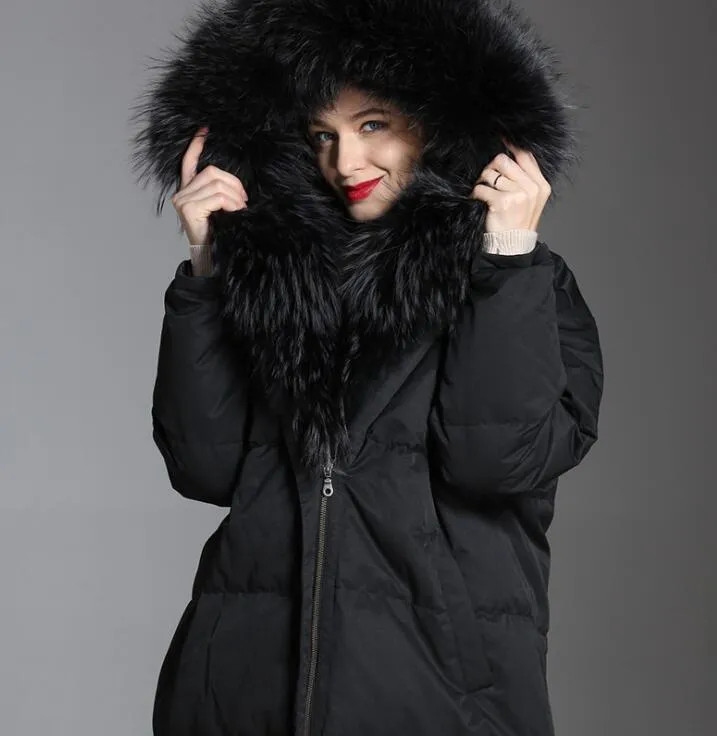 Large Fur Trim Puffer Long Women Down Coat Winter Loose 90% Duck Down Jackets 5122