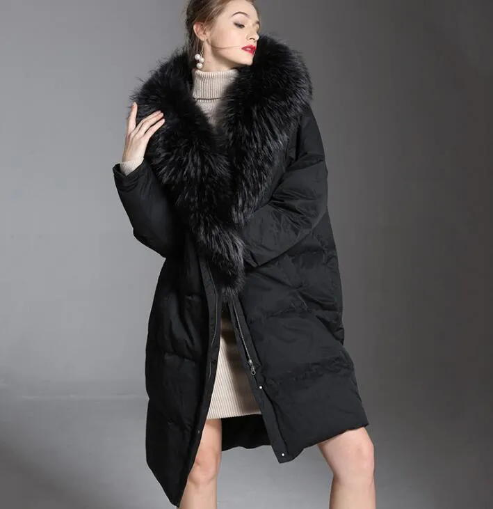 Large Fur Trim Puffer Long Women Down Coat Winter Loose 90% Duck Down Jackets 5122