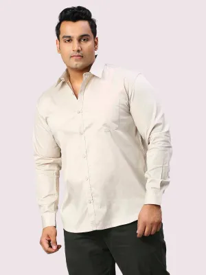 Light Cream Pure Cotton Full Sleeve Shirt Men's Plus Size