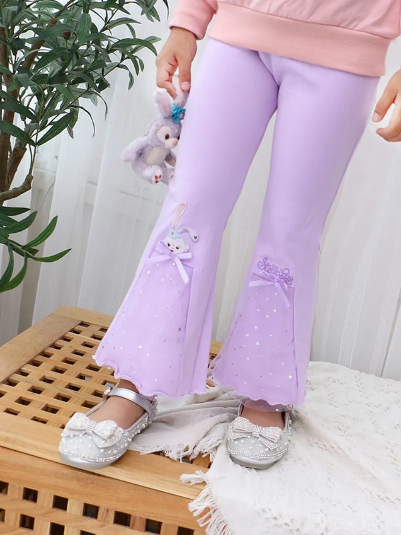 Little Girl's Solid Lace Trim Stretch Capri Tights Purple Pants Leggings by Kaja Clothing - Lola Pants