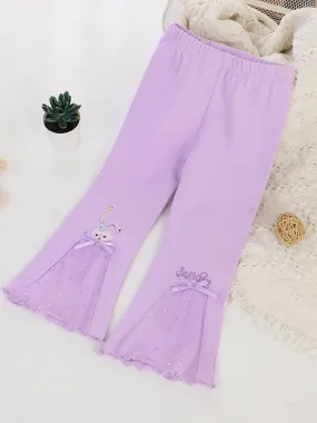 Little Girl's Solid Lace Trim Stretch Capri Tights Purple Pants Leggings by Kaja Clothing - Lola Pants