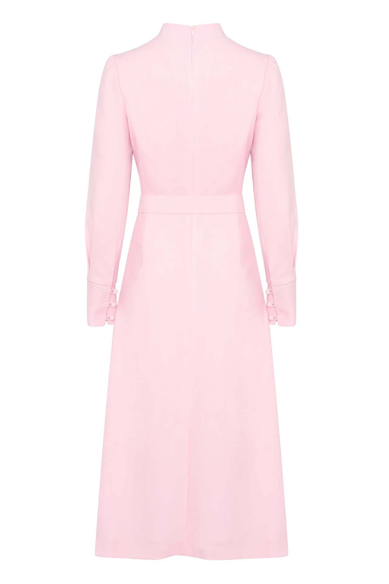 Long Sleeved Midi Dress in Pale Pink Wool Crepe Cady - Cleo