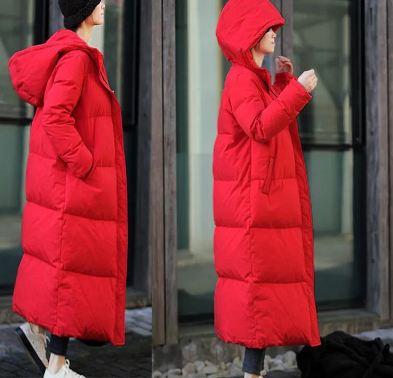 Long Winter Puffer Duck Down Jacket, Down Jacket Women Hooded Down Coat Any Size 51220