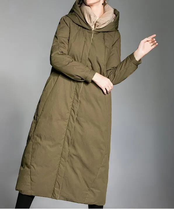 Long Women Down Coat Hooded Winter Loose 90% Duck Down Jackets