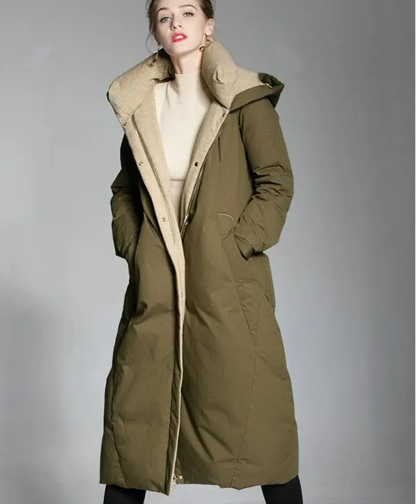 Long Women Down Coat Hooded Winter Loose 90% Duck Down Jackets