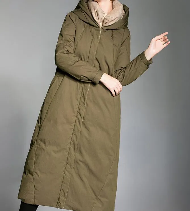 Long Women Down Coat Hooded Winter Loose 90% Duck Down Jackets