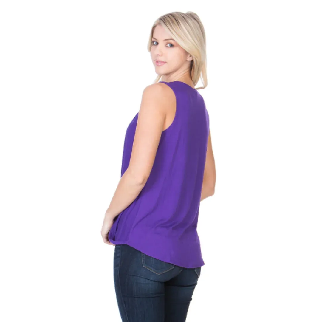 Loose Cross-Fit Purple Sleeveless Blouse