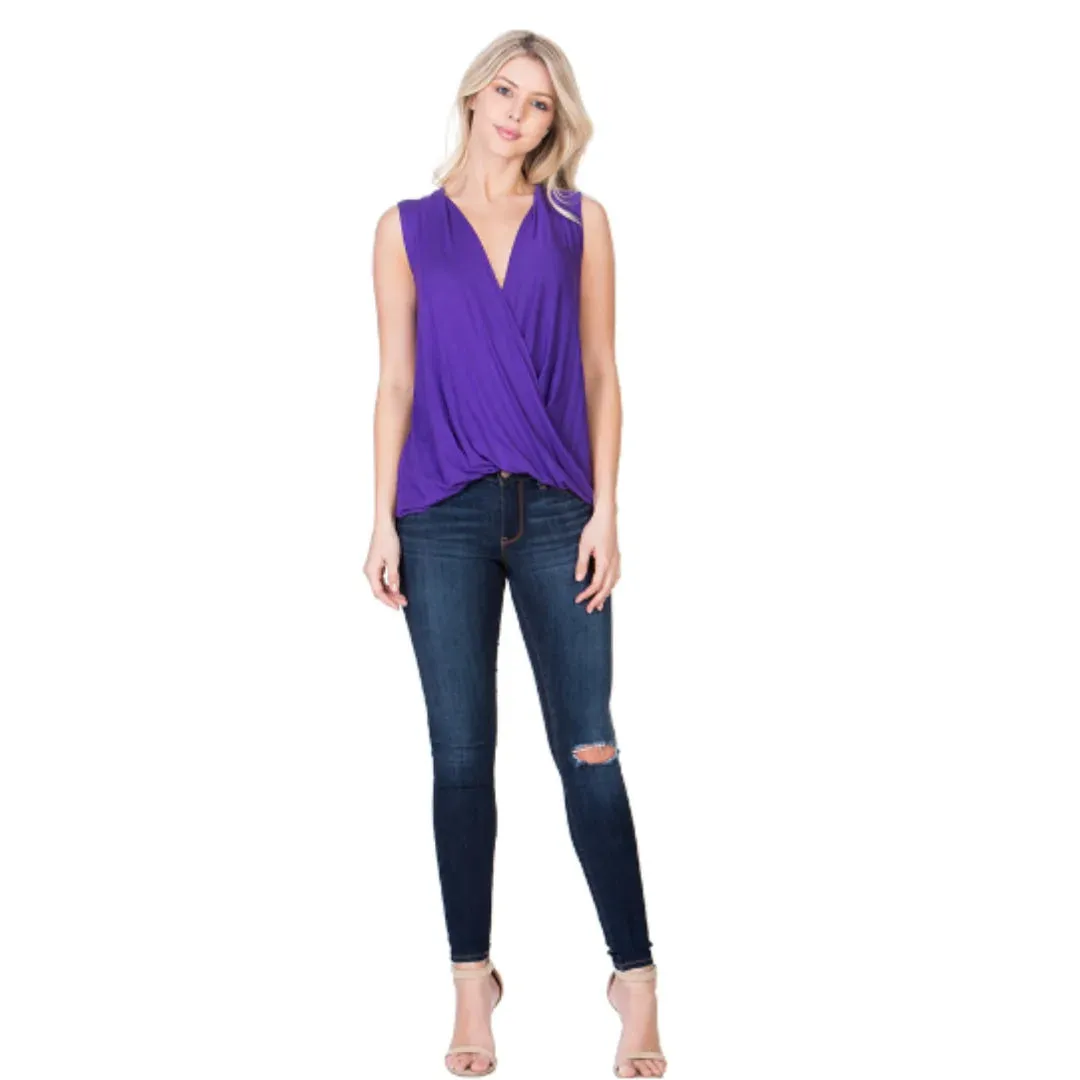 Loose Cross-Fit Purple Sleeveless Blouse