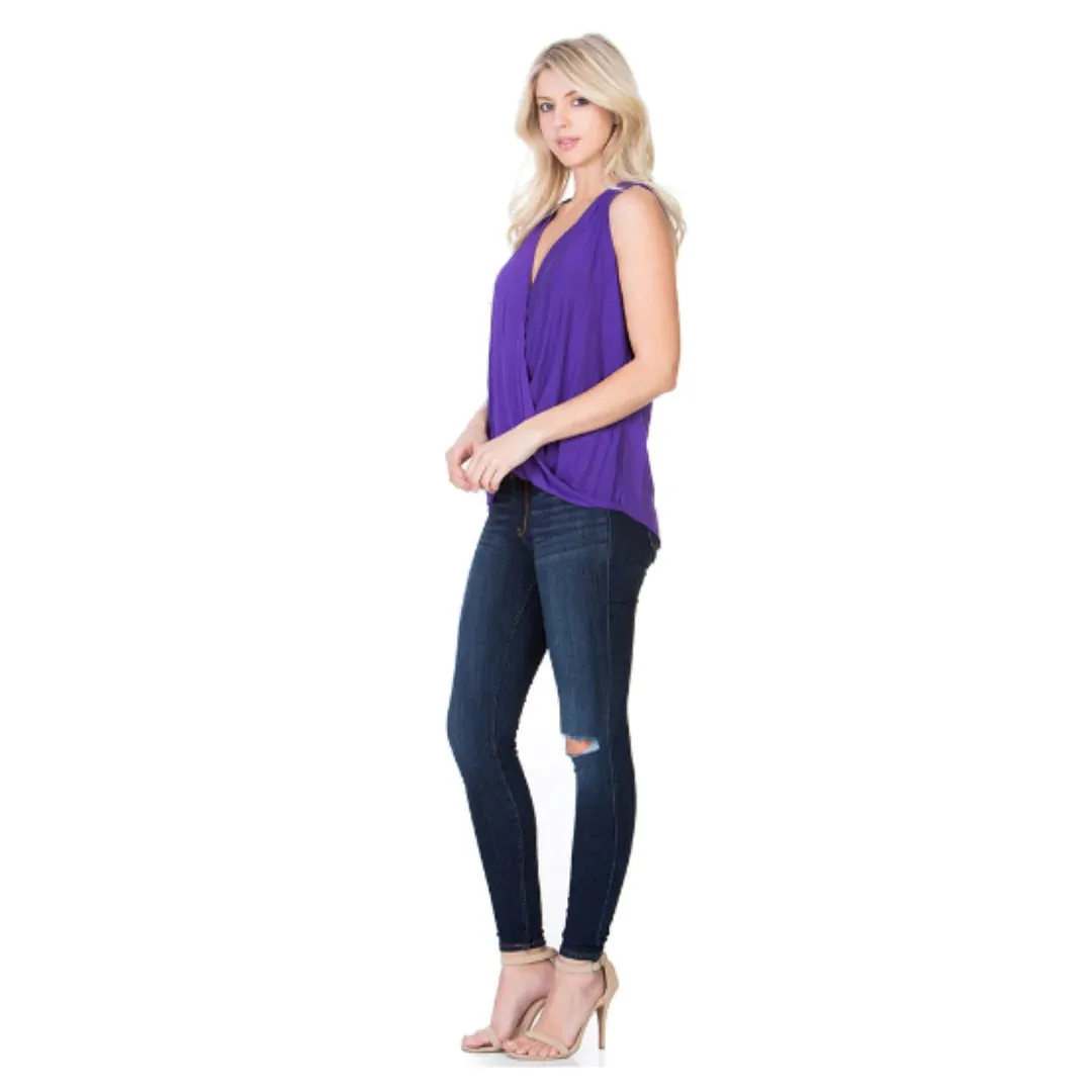 Loose Cross-Fit Purple Sleeveless Blouse