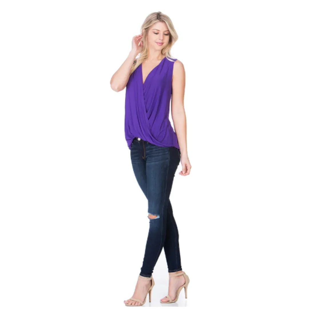 Loose Cross-Fit Purple Sleeveless Blouse