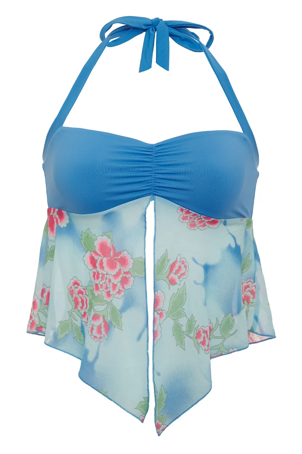 Luna Floral Halter Top - Blue Daiquiri