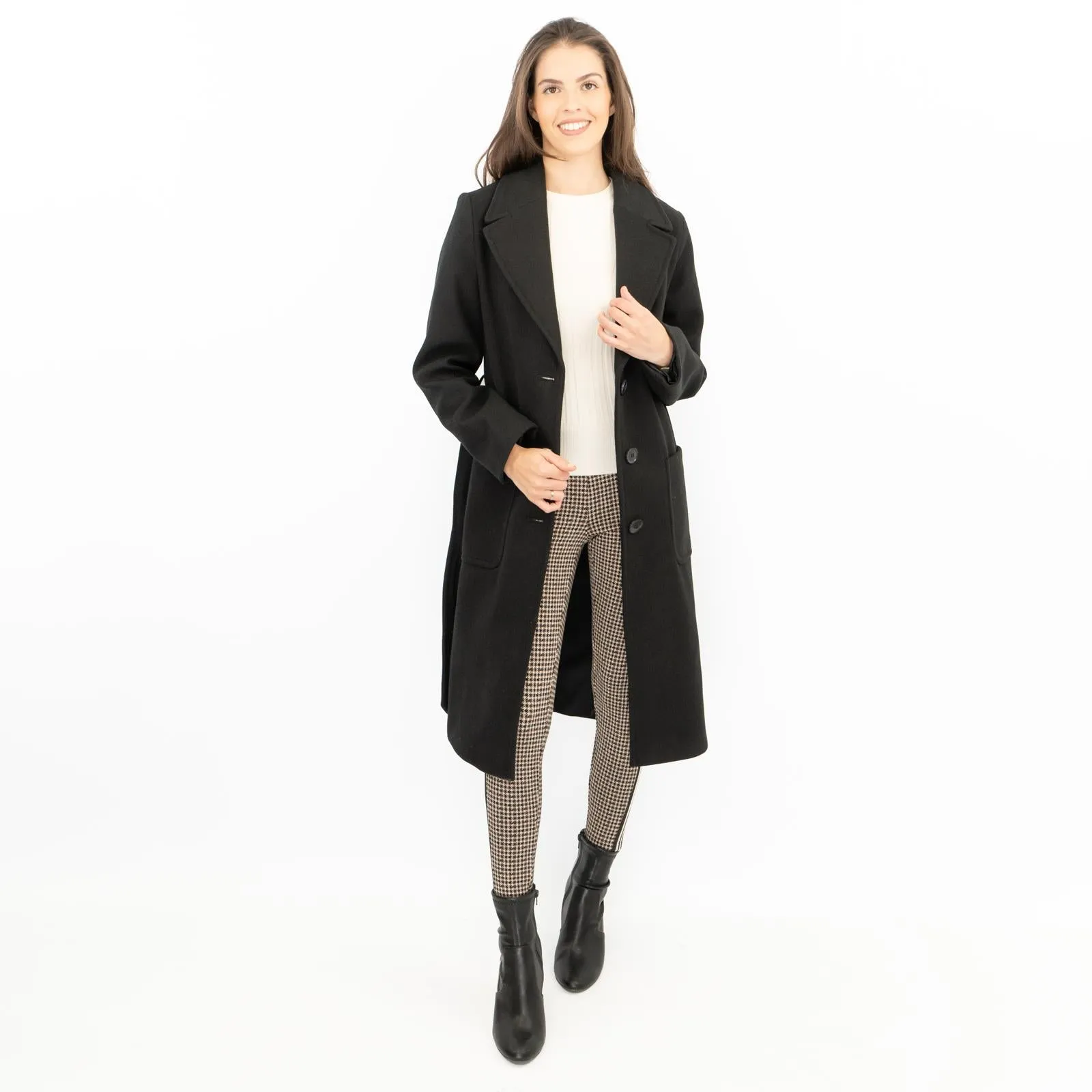 M&S Black Belted Tailored Coat