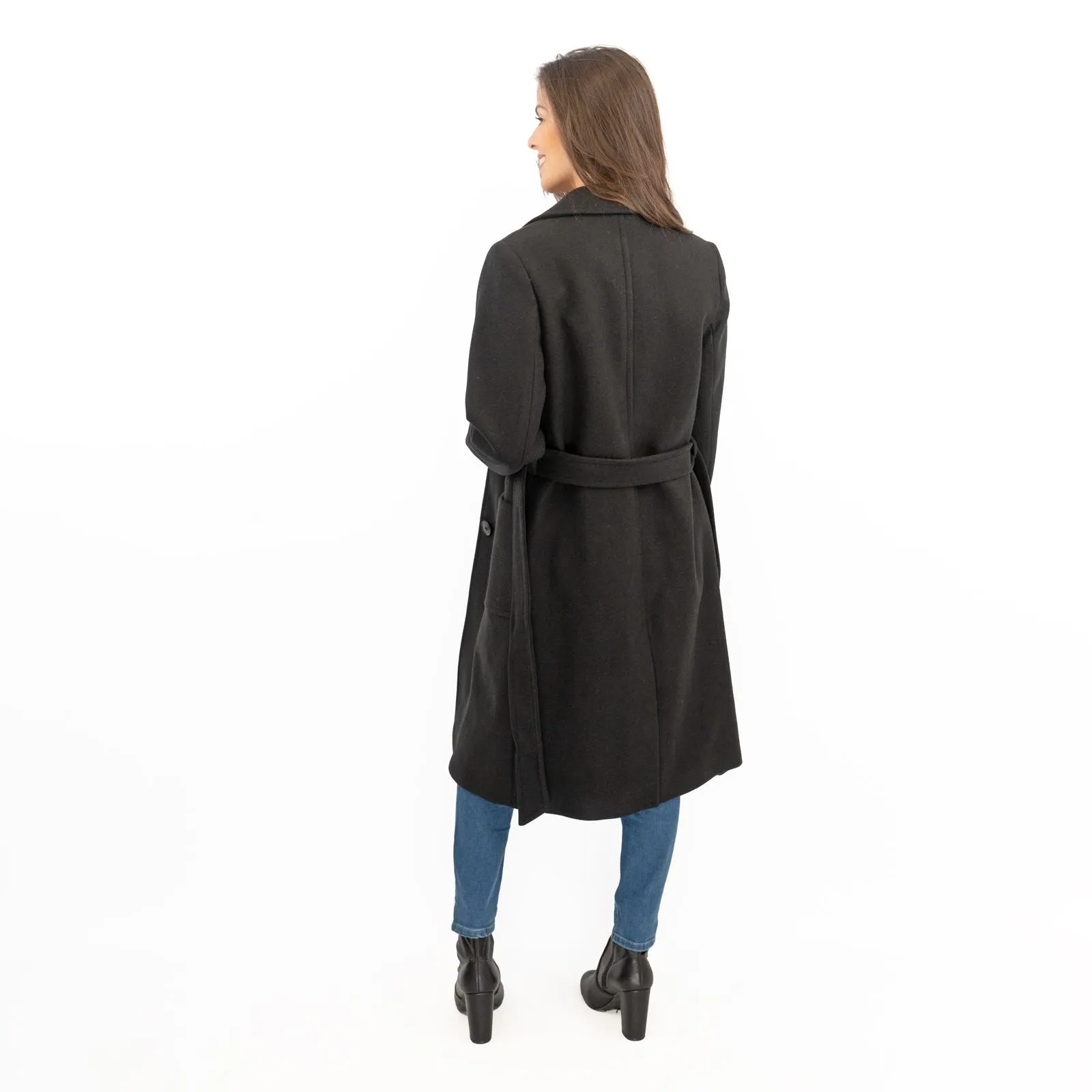 M&S Black Belted Tailored Coat