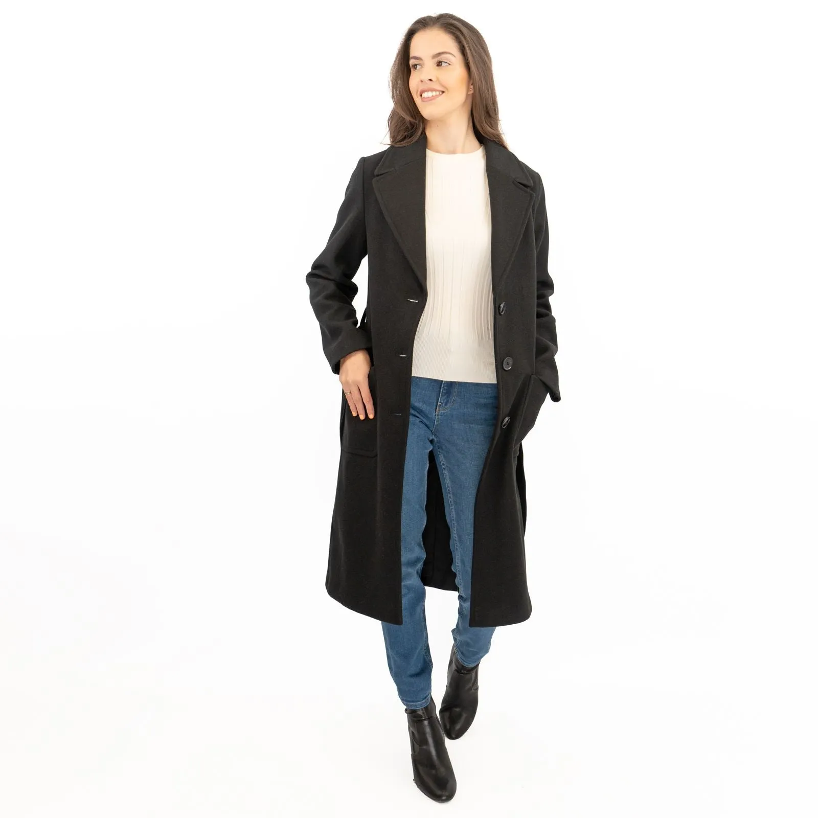 M&S Black Belted Tailored Coat