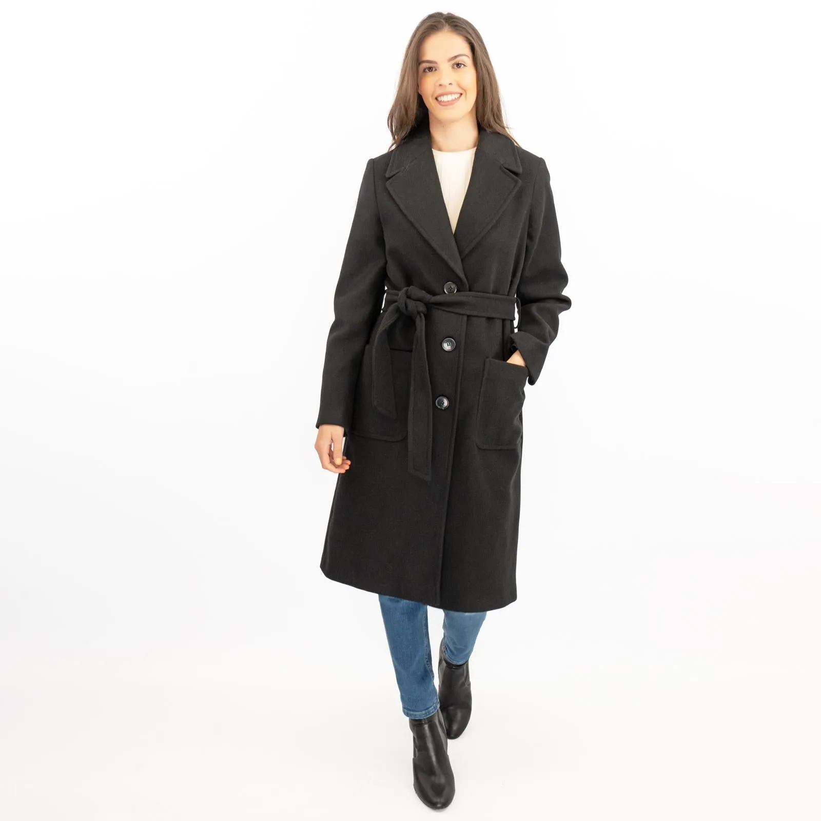 M&S Black Belted Tailored Coat