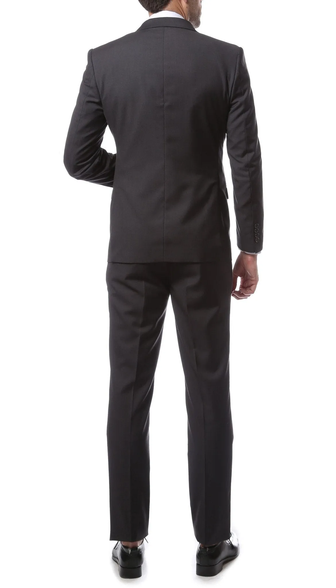 Mens 2 Piece 2 Button Slim Fit Charcoal Grey Zonettie Suit